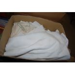 BOX - ASSORTED NAPERY INCLUDING DOILIES, TRAY CLOTHS, TABLE CLOTH, ETC.