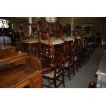 REPRODUCTION MAHOGANY DINING SUITE COMPRISING TWIN PEDESTAL DINING TABLE WITH ONE ADDITIONAL LEAF