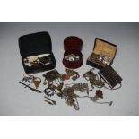 BOX OF ASSORTED GENTLEMAN'S ACCESSORIES INCLUDING BLACK LEATHER COVERED DRESSING TABLE BOX INSCRIBED