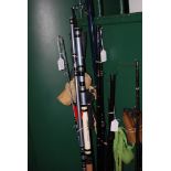 FOUR ASSORTED SALMON RODS INCLUDING A MATCH 12, SHAKESPEAR 1801, NORMAK BLACK MEDALLION AND A