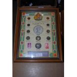 THREE FRAMED PANELS OF CANADIAN COINAGE TO INCLUDE ELIZABETH II COINAGE, GEORGE V AND GEORGE VI