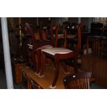SET OF THREE REPRODUCTION MAHOGANY REGENCY STYLE DINING CHAIRS, TOGETHER WITH A STAINED MAHOGANY