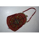 EARLY 20TH CENTURY BEADWORK LADIES EVENING BAG WITH FAUX HORN CANTLE