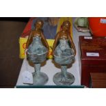 PAIR OF SPELTER DECO STYLE FIGURES OF LADY WITH BASKET