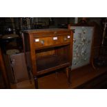 REPRODUCTION MAHOGANY BEDSIDE CABINET WITH SINGLE FRIEZE DRAWER AND SLIDE, TOGETHER WITH A FIRE