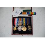 CASED SET OF FOUR MINIATURE GREAT WAR MEDALS INCLUDING 1914-15 STAR, 1914-1918 SERVICE MEDAL WITH