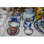 COLLECTION OF CHINESE AND ENGLISH CERAMICS INCLUDING GINGER JAR AND COVER, TEAPOT, COFFEE CANS AND