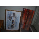 UNFRAMED OIL PAINTING - RIVER SCENE - PARVEZ, TOGETHER WITH A GILT FRAMED OIL PAINTING - WINTER