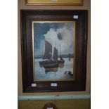 KATHLEEN PENNELLOW - HARBOUR SCENE WITH FISHING BOATS - OIL ON BOARD, SIGNED AND DATED 1916