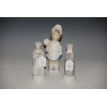 THREE LLADRO PORCELAIN FIGURE GROUPS INCLUDING KING AND QUEEN TOGETHER WITH A BOY HOLDING TENNIS