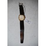 VINTAGE 9CT GOLD CASED LONGINES GENTS WRIST WATCH WITH CHAMPAGNE COLOURED DIAL, ARABIC NUMERALS