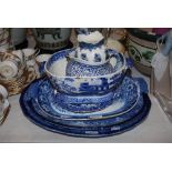 COLLECTION OF BLUE AND WHITE TRANSFER TO INCLUDE TUREEN BASE, TWO DOULTON OVAL ASHETS,