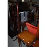 WALNUT NEST OF THREE TABLES, TOGETHER WITH A LATE 19TH/EARLY 20TH CENTURY MAHOGANY TORCHERE