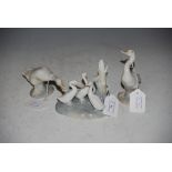 TWO LLADRO GEESE FIGURES AND A NAO TRIPLE GOOSE FIGURE GROUP