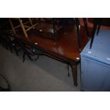 A 19TH CENTURY MAHOGANY SIDE TABLE ON REEDED TURNED LEGS