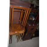 NEST OF THREE EDWARDIAN MAHOGANY INLAID TABLES, TOGETHER WITH A WALNUT KIDNEY SHAPED NEST OF THREE