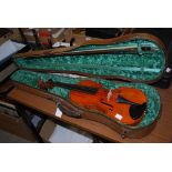 VIOLIN AND BOW IN FITTED CASE WITH SIMULATED CROCODILE SKIN DECORATION