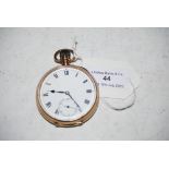 VINTAGE 9CT GOLD CASED OPEN FACED POCKET WATCH WITH WHITE ROMAN NUMERAL DIAL, SUBSIDIARY SECONDS