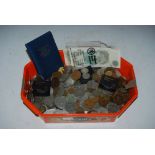 BOX OF ASSORTED VINTAGE COINAGE INCLUDING TWELVE ASSORTED BANK OF ENGLAND ONE POUND NOTES, BANK OF