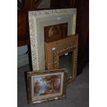 FIVE ASSORTED PICTURES AND MIRROR TO INCLUDE GILT FRAMED RECTANGULAR MIRROR, MODERN GILT FRAMED