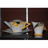 ART DECO SHELLEY TEA SET DECORATED WITH BLACK AND YELLOW BUTTERFLY WING DETAIL, PATTERN NUMBER