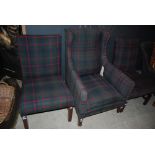 PAIR OF 19TH CENTURY MAHOGANY FRAMED TARTAN UPHOLSTERED SIDE CHAIRS TOGETHER WITH A 19TH CENTURY