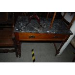 19TH CENTURY MAHOGANY MARBLE TOP WASHSTAND WITH SINGLE FRIEZE DRAWER