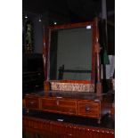 19TH CENTURY MAHOGANY DRESSING TABLE MIRROR SUPPORTED ON RECTANGULAR SHAPED PLATFORM WITH THREE