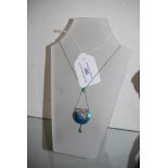 ARTS & CRAFTS SILVER AND ENAMEL PENDANT AND CHAIN BY CHARLES HORNER, CHESTER HALLMARKS, WITH BLUE