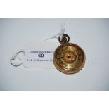 YELLOW METAL CASED OPEN FACED POCKET WATCH WITH ROMAN NUMERAL DIAL, STAMPED 18K