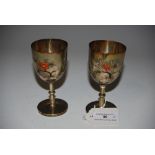 PAIR OF JAPANESE SILVER AND ENAMEL GOBLETS