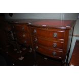 PAIR OF REPRODUCTION MAHOGANY BEDSIDE CHESTS WITH LEATHERETTE INSET TOPS, SUPPORTED ON REEDED LEGS