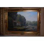 GILT FRAMED OIL ON CANVAS - COASTAL SCENE WITH SAILING BOATS - BY BYER