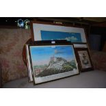 COLLECTION OF ASSORTED FRAMED PRINTS, WATERCOLOUR DRAWINGS INCLUDING FRAMED PRINT OF NORTH EAST VIEW
