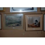 TWO FRAMED PRINTS, ONE OF SPANIEL THE OTHER A HIGHLANDER DRIVING CATTLE