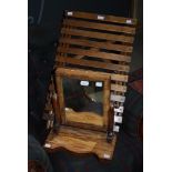 STAINED OAK LUGGAGE RACK AND 19TH CENTURY MAHOGANY DRESSING TABLE MIRROR ON RECTANGULAR PLATFORM