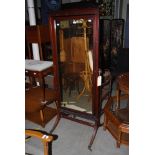 LATE 19TH / EARLY 20TH CENTURY MAHOGANY FRAMED CHEVAL DRESSING MIRROR WITH STRIPPED DOWN LEGS AND