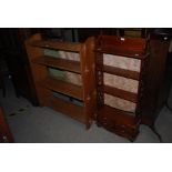 STAINED PINE OPEN BOOKCASE, TOGETHER WITH A REPRODUCTION MAHOGANY OPEN BOOKCASE WITH FOUR FRIEZE