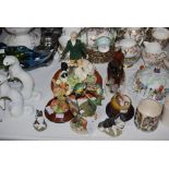 EIGHT ASSORTED COMPOSITION AND CHINA FIGURES INCLUDING MARE WITH FOAL, SHEPHERD WITH SHEEP AND