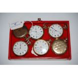 SIX ASSORTED YELLOW METAL CASED POCKET WATCHES TO INCLUDE TWO HUNTER CASED POCKET WATCHES AND FOUR