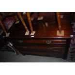 LATE 19TH / EARLY 20TH CENTURY MAHOGANY AND WALNUT THREE DRAWER CHEST OF DRAWERS