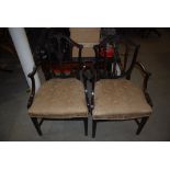 PAIR OF LATE 19TH/EARLY 20TH CENTURY MAHOGANY HEPPLEWHITE CARVER ARMCHAIRS WITH STUFFOVER SEATS,