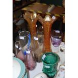 ASSORTED ART GLASSWARE INCLUDING CAITHNESS GLASS VASES, PAIR OF CARNIVAL GLASS VASES, ETC.