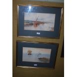 PAIR OF WATERCOLOURS - 'BOATS ON THE GRANGE EARLY MORNING' AND 'ON THE GRANGE THE FERRY'- BY