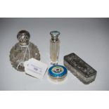 BIRMINGHAM SILVER MOUNTED CUT GLASS DRESSING TABLE BOTTLE, LONDON SILVER MOUNTED RECTANGULAR CUT