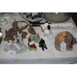 ASSORTED CERAMICS AND COMPOSITION ANIMAL FIGURES INCLUDING BORDER FINE ART FIGURE OF WILD CAT,