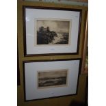 FRAMED BLACK AND WHITE ETCHING BY PAUL DAVIE - COASTAL SCENE, TOGETHER WITH A FRAMED PRINT AFTER