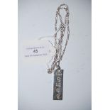 LONDON SILVER INGOT SUSPENDED ON WHITE METAL CHAIN