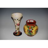 MODERN MOORCROFT POTTERY VASE DECORATED WITH SUNFLOWERS ON A BURNT ORANGE GROUND, TOGETHER WITH A