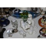 ASSORTED GLASSWARE AND CERAMICS INCLUDING RUSSIAN STOAT FIGURES, LLADRO POLAR BEAR FIGURE, TWO ART